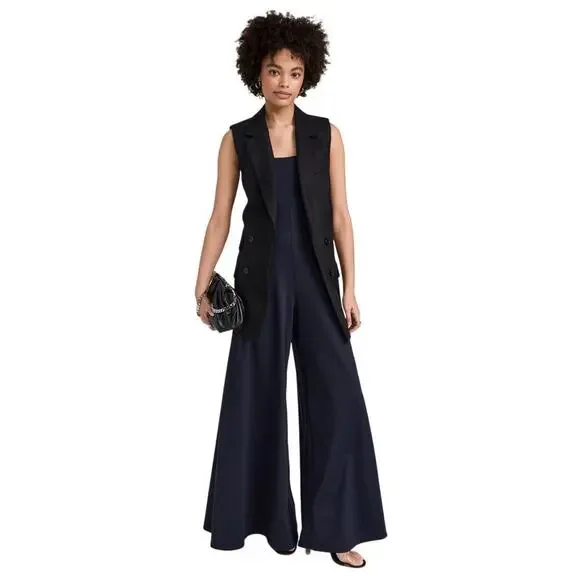 NWT SUSANA MONACO Black Strapless Tube Top Flare Wide Leg Pant Jumpsuit S